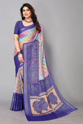 FABMORA Printed, Embellished Bollywood Chiffon, Brasso Saree(Blue)