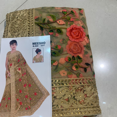 Myra Collection Embroidered Bollywood Net Saree(Yellow)