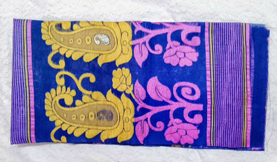 PalEcommerce Printed, Floral Print, Woven Jamdani Cotton Blend Saree(Blue, Pink, Gold)