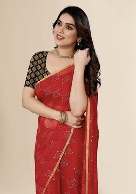 VINIT ENTERPRISE Polka Print Daily Wear Chiffon Saree(Red)