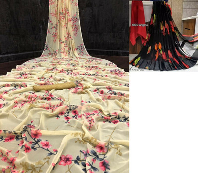 Sita Floral Print Bollywood Georgette Saree(Pack of 2, Yellow)