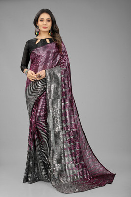 GUNHILD Self Design Bollywood Georgette Saree(Black, Magenta)