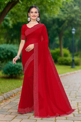 Zeekha Self Design Daily Wear Georgette Saree(Dark Green)