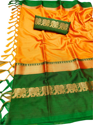 Mysstre Self Design Mysore Cotton Silk Saree(Orange)