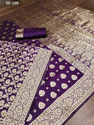 SHRIMAY Woven Kanjivaram Silk Blend Saree(White, Maroon)