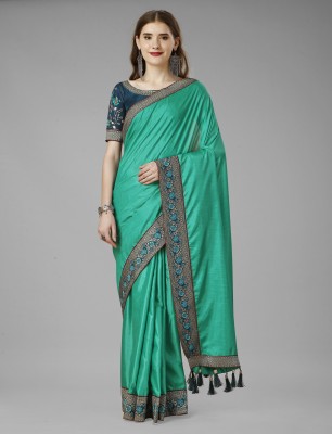 Vrati Creation Embroidered Bollywood Jacquard, Art Silk Saree(Light Green)