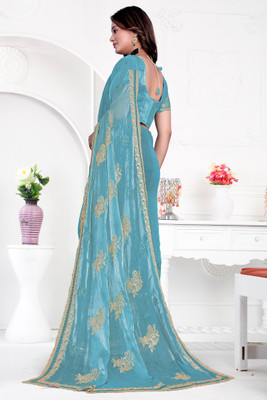 LADY MOR Embroidered Bollywood Jimmy choo Saree(Light Blue)