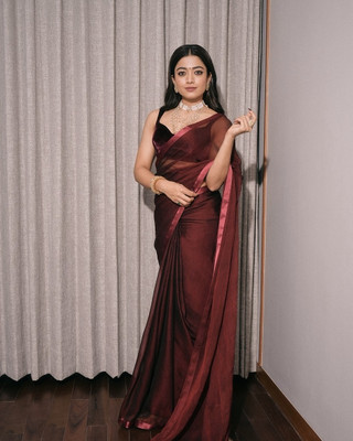 FluteFashion Solid/Plain Bollywood Silk Blend Saree(Pack of 2, Maroon)