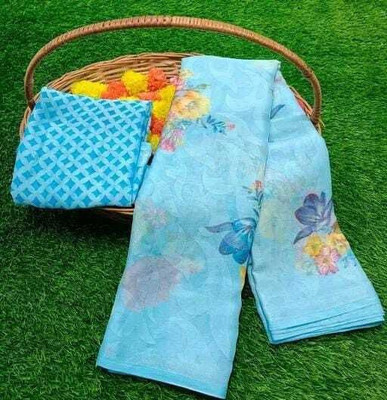 VISIONEMBRO Printed Daily Wear Brasso Saree(Light Blue)