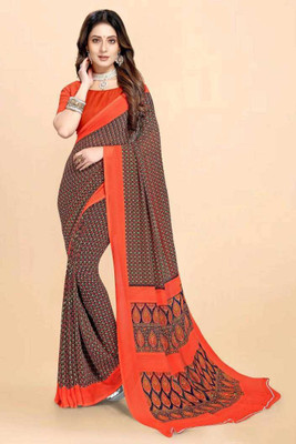 MAHALACMI FAB Digital Print Bollywood Georgette Saree(Brown, Orange)