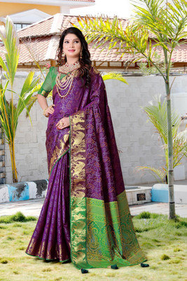 LAVYANSH CREATION Printed Patola Silk Blend Saree(Purple)
