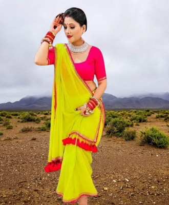 charmie designer Printed Bandhani Georgette Saree(Green)