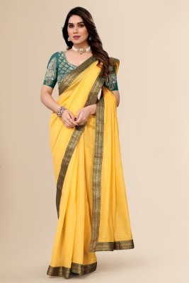 FABMORA Embellished, Solid/Plain Bollywood Cotton Silk Saree(Yellow)