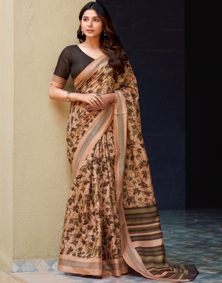 Samah Printed Daily Wear Khadi Saree(Brown)