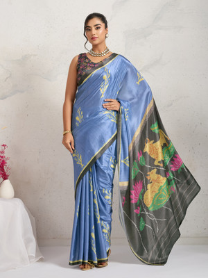 Rachna Digital Print Daily Wear Satin Saree(Blue)