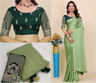 K 5 FASHION Embroidered, Embellished Bollywood Georgette Saree(Light Green)