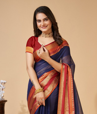 SUDIPTA Woven, Self Design Kota Doria Cotton Silk Saree(Dark Blue)