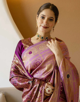 SARANG CREATION Printed Banarasi Pure Silk Saree(Pink)