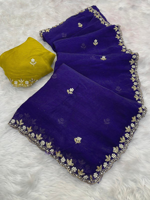 K 5 FASHION Solid/Plain Bollywood Chiffon Saree(Multicolor)