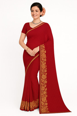 AMITA Embellished Bollywood Silk Blend Saree(Red)