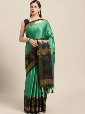 SMARTLOOKS Woven, Solid/Plain Daily Wear Cotton Silk, Jacquard Saree(Green)