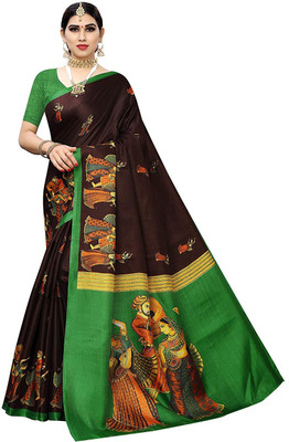 YASHIKA Printed Daily Wear Art Silk Saree(Brown)