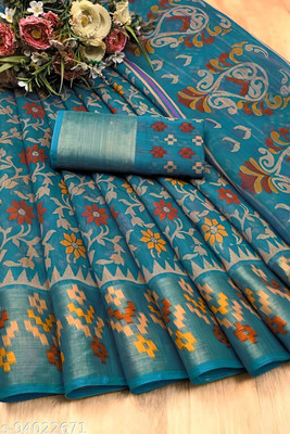 Pehnaavaaa Printed Chanderi Brasso Saree(Light Blue)