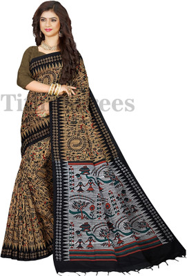 maadurga Printed Sambalpuri Cotton Blend Saree(Beige)