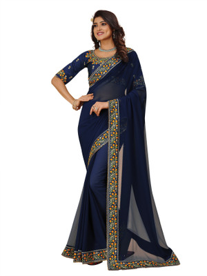 DRIZOMIZ Self Design Bollywood Georgette Saree(Blue)
