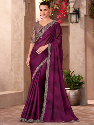 all about you Embellished Bollywood Georgette Saree(Maroon)