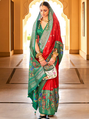 ANOUK Woven Banarasi Silk Blend Saree(Red)