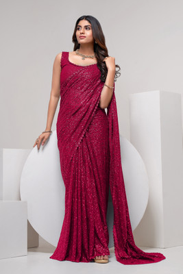 Divine Exim Embroidered Bollywood Georgette Saree(Pink)