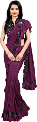 Sakifashion Embroidered Chanderi Georgette Saree(Purple)
