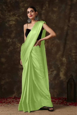 SHREEJI ENTERPRISE Solid/Plain, Self Design Bollywood Satin Saree(Light Green)