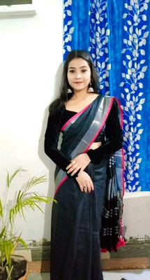 A R HANDLOOM Woven Bhagalpuri Chanderi Saree(Black)