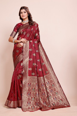 DHAYNAAND REEWA FASHION Woven Kalamkari Organza Saree(Maroon)