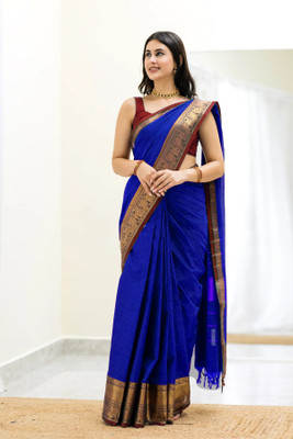 Banaras silk palace Embroidered Banarasi Satin Saree(Blue)