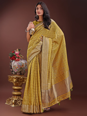 Tasrika Woven Banarasi Organza Saree(Mustard)