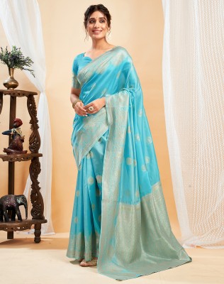 SIRIL Embellished Kanjivaram Silk Blend, Jacquard Saree(Light Blue)