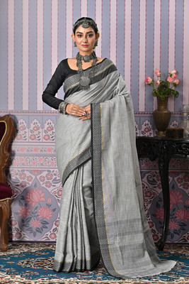 Divastri Woven Bollywood Linen Saree(Grey)
