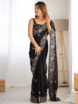 ANOUK Embellished Banarasi Chiffon Saree(Black)