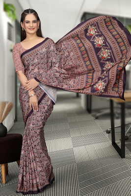 SAADHYA CREATION Embroidered, Solid/Plain Bollywood Crepe Saree(Purple)