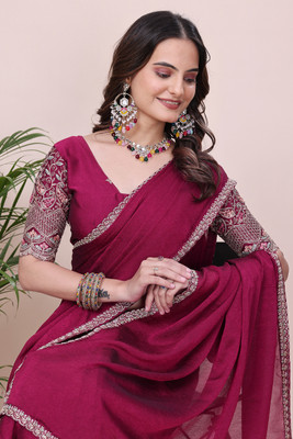 K 5 FASHION Self Design, Embroidered Bollywood Chiffon Saree(Pink)