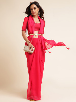 KASEE Solid/Plain Leheria Georgette Saree(Pink)