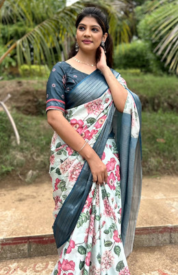 PremVastra Digital Print Bollywood Silk Blend Saree(Blue)