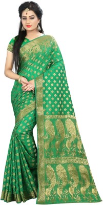 Hinayat Fashion Woven Kanjivaram Pure Silk, Art Silk Saree(Green)