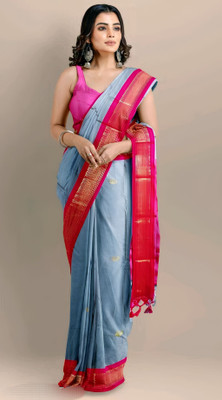 NST5 Woven Kanjivaram Cotton Silk Saree(Grey)