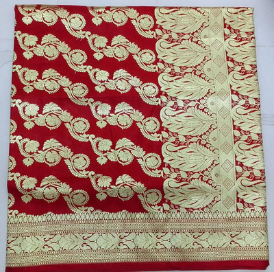 Royalsilk Printed Banarasi Handloom Silk Blend Saree(Maroon, Gold)