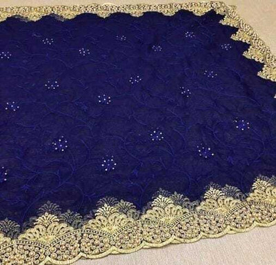 LUTAD FAB Embroidered Bollywood Net Saree(Blue)