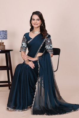 K 5 FASHION Embroidered Bollywood Georgette Saree(Light Blue)